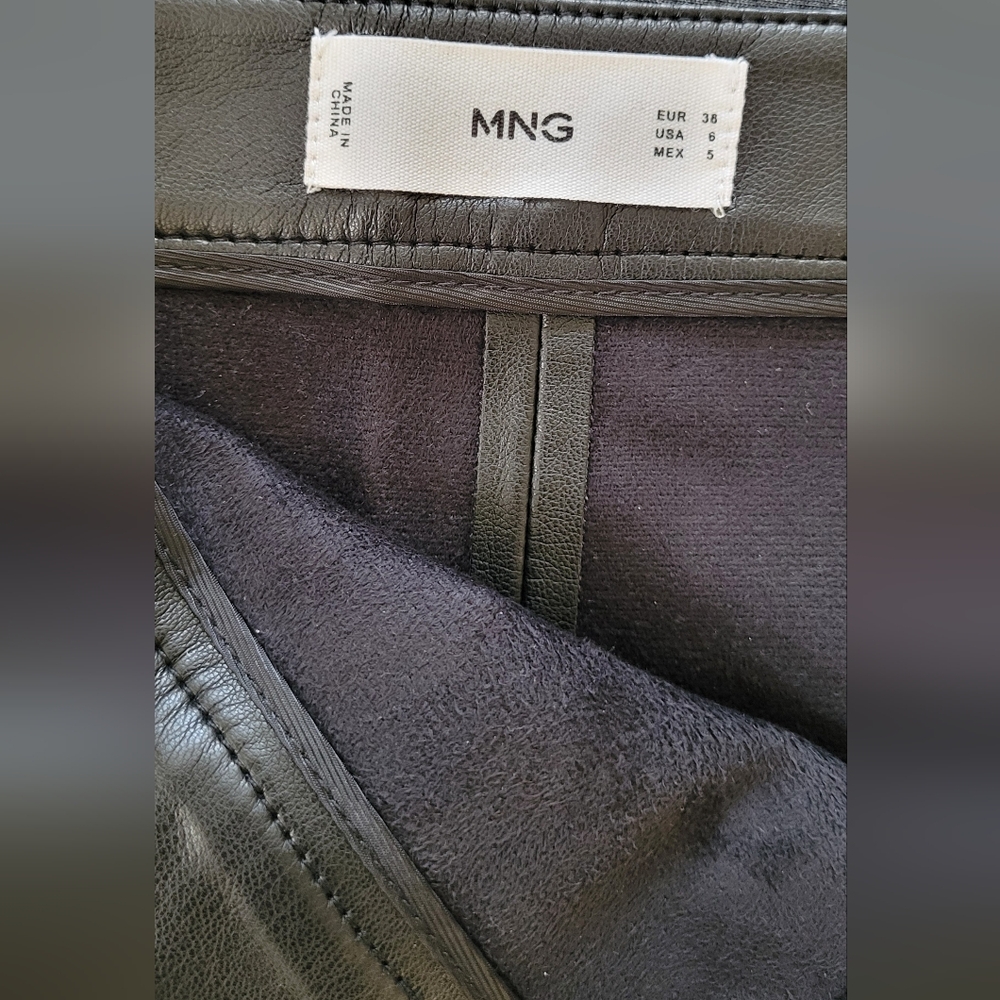 Mango Faux Leather Black High-Waisted Pencil Skirt Front Slit, Chic Sexy, Size 6 - Picture 8 of 11
